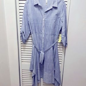 Blue and white button down shirt dress